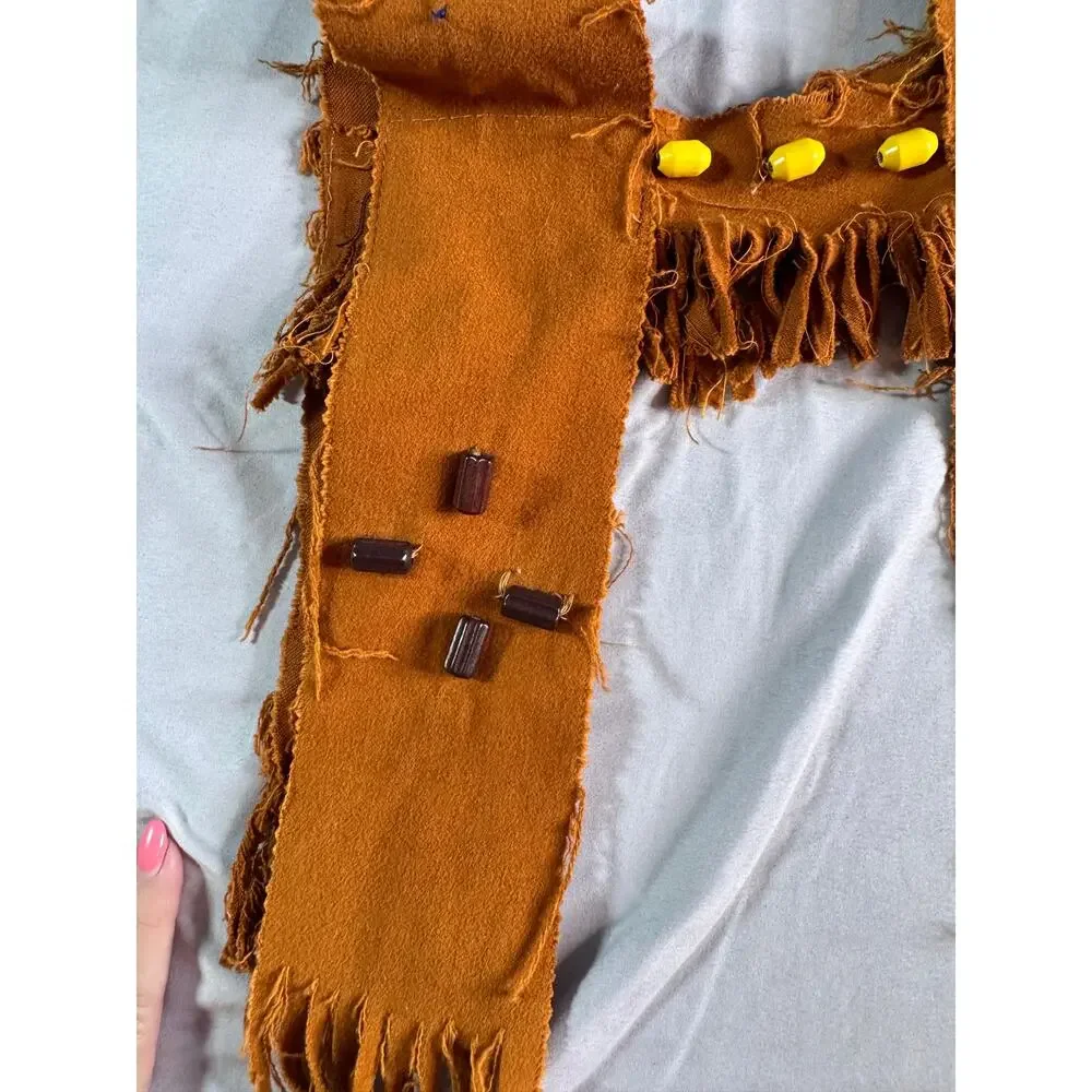 Vintage Handmade Fringed Beaded Vest Folk Art Camp Costume Embroidered Patches